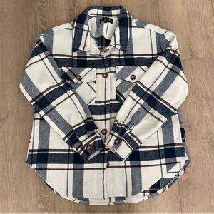 Love Tree Women’s Plaid Jacket - Navy, Brown, and Cream